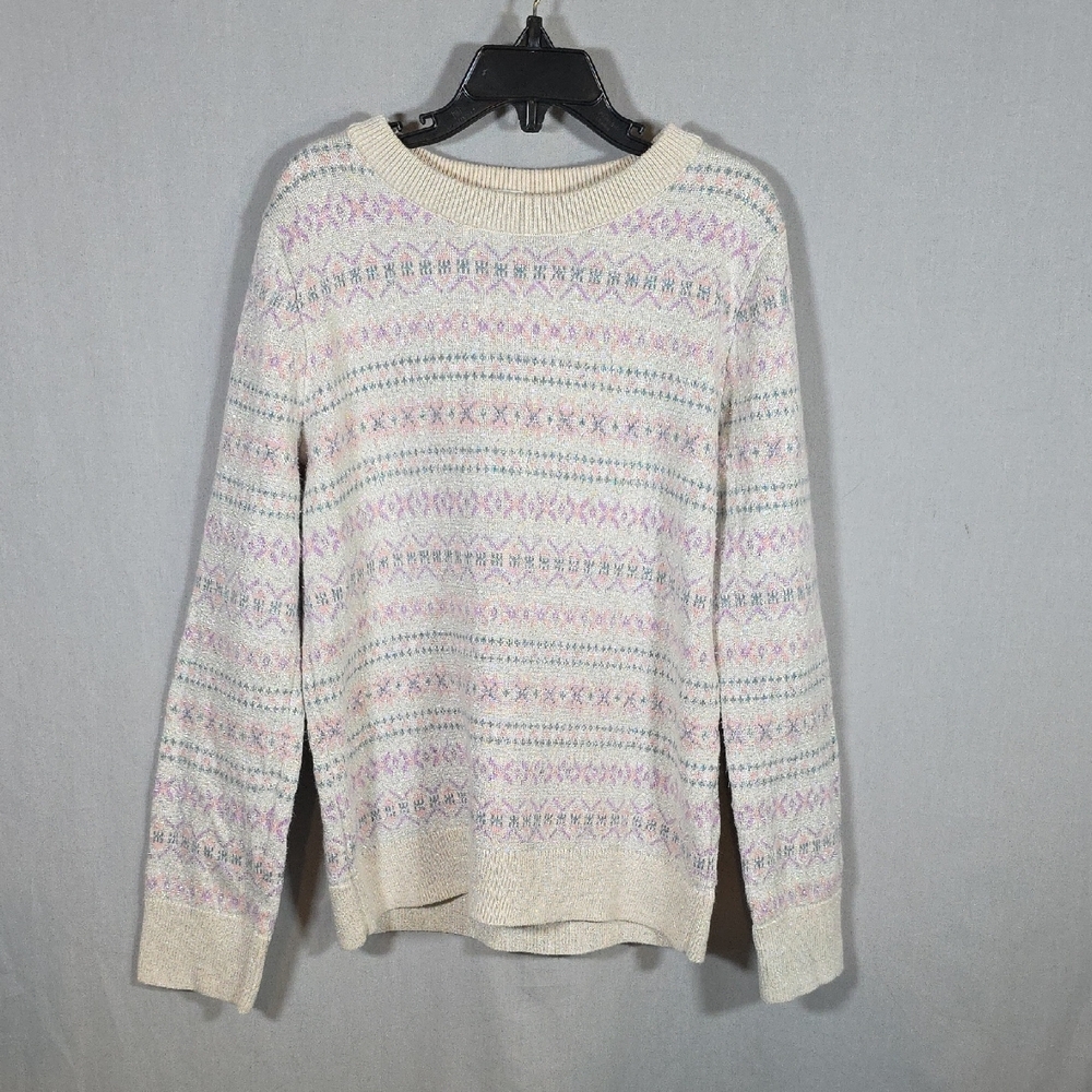 Gap Cream and Pink Patterned Girls Sweater Size L